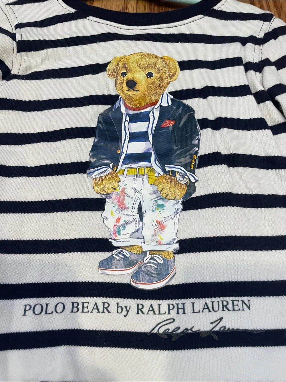 Ralph Lauren Navy & White Striped Polo Bear Long-Sleeve Dress